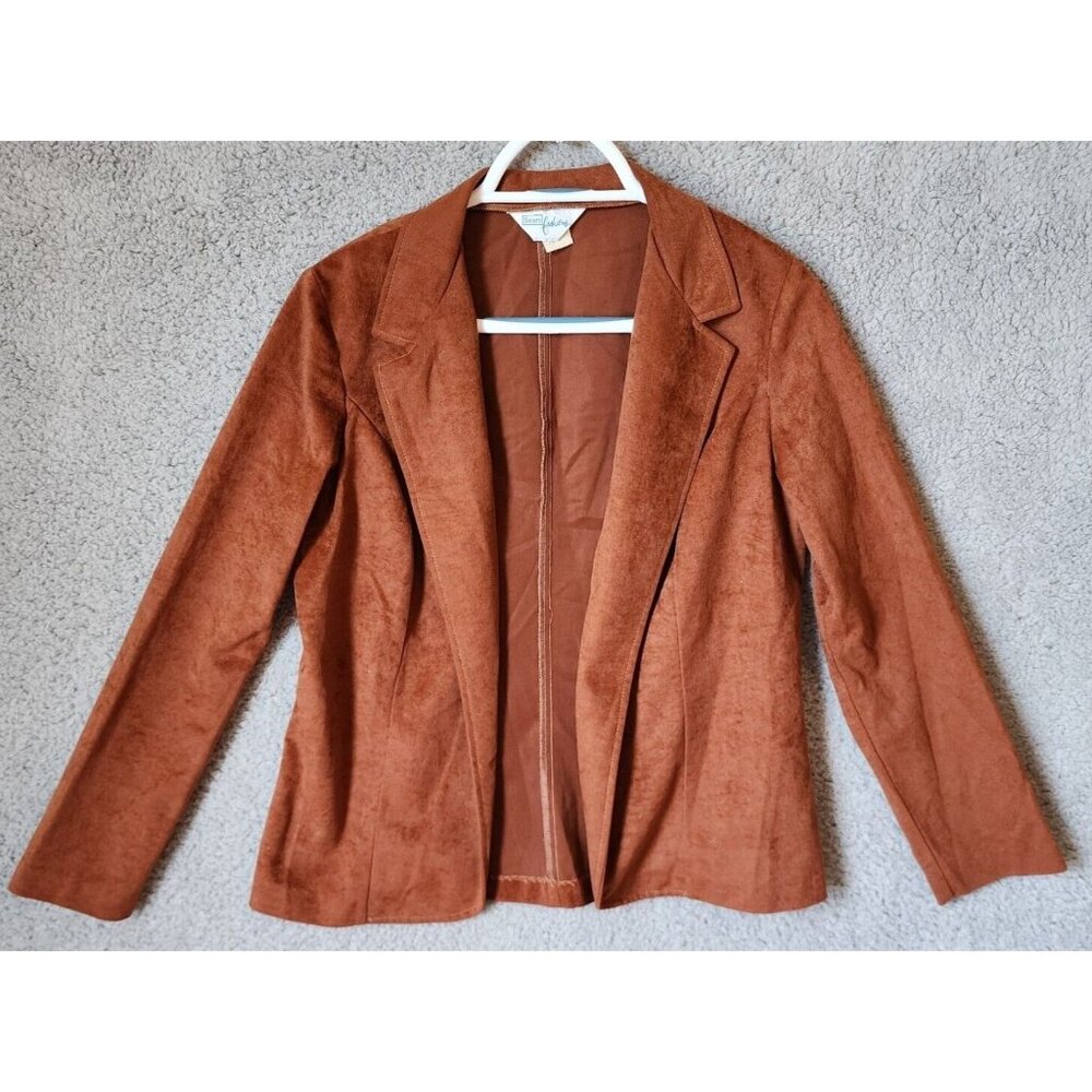 Vtg Sears Fashions Long Sleeve Open Front Lightweight Blazer Velvet Brown Sz 10